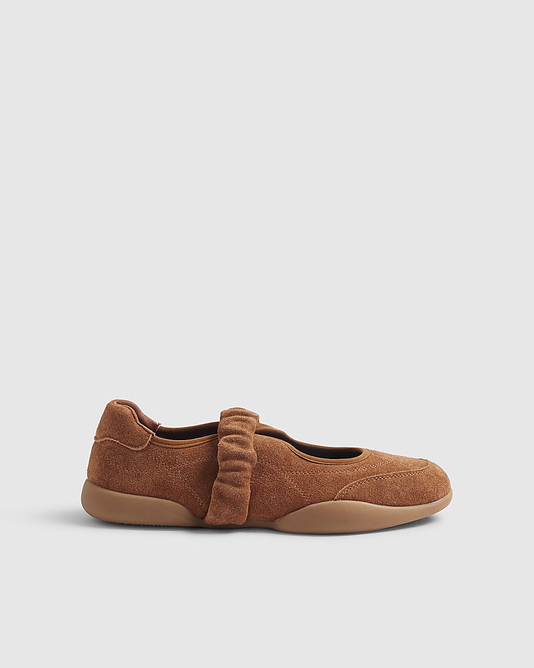 Womens Brown Suede Ruched Sneakerina Ballet Trainers