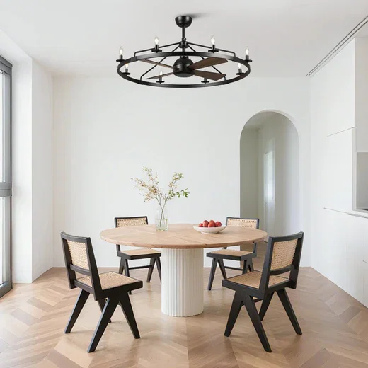 Vaczon 43" Chloe Black Industrial Fandelier with Light and Remote Control