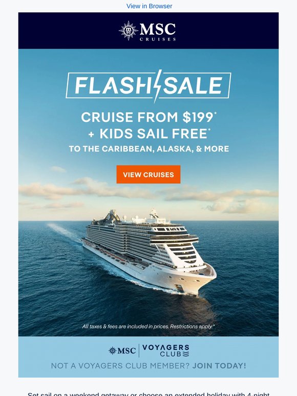 Flash Sale Starts Now! Cruise From $199 + Kids Sail Free
