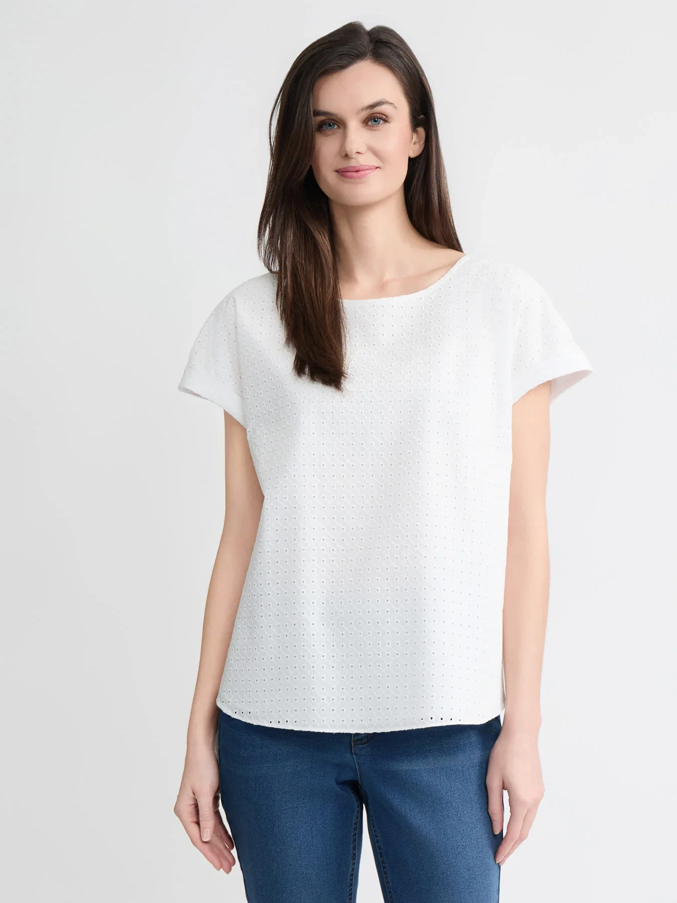 Image of Side Button Blouse, Cotton Eyelet