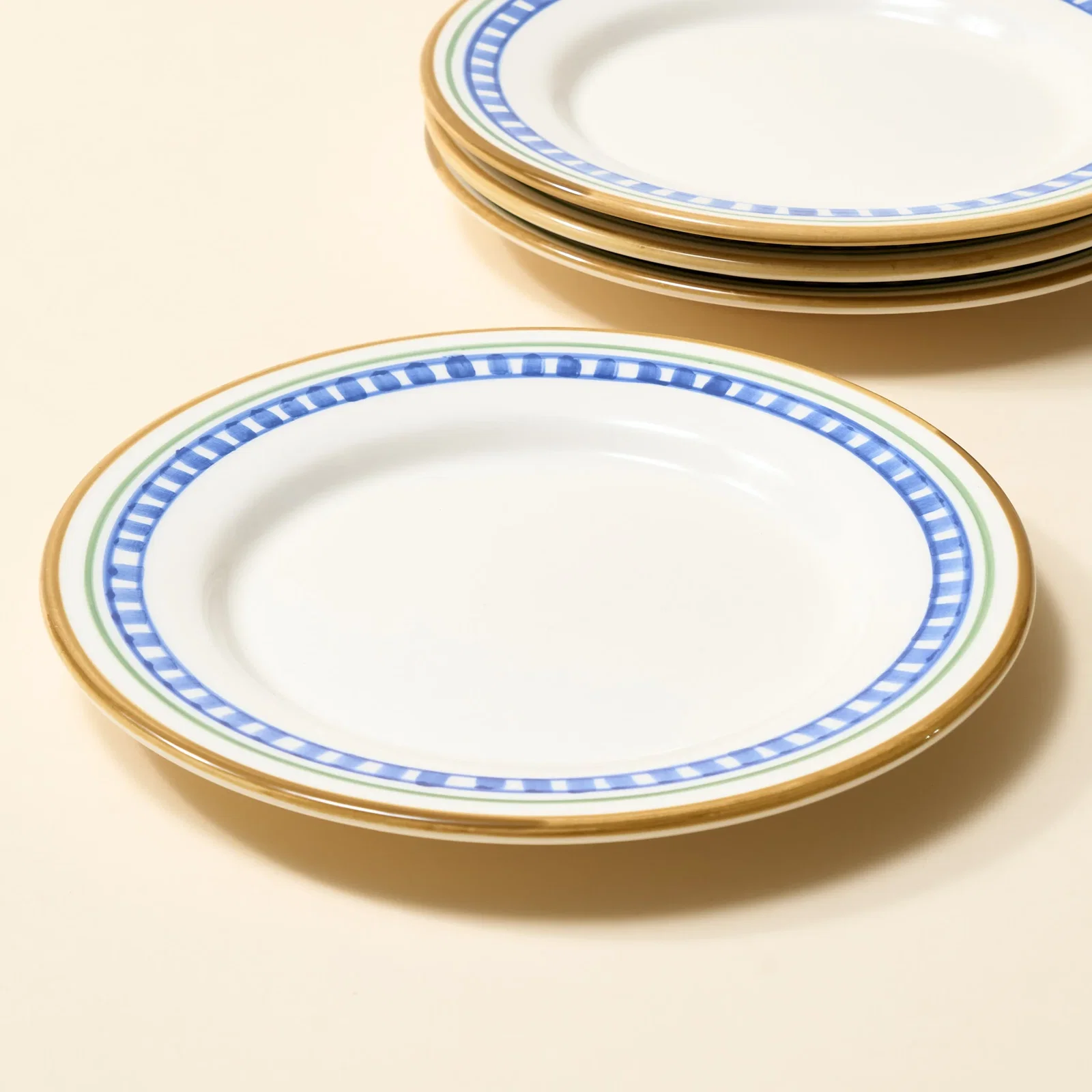 Image of Hand-Painted Striped Salad Plate Set