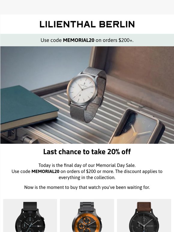 Ends today. 20% off.
