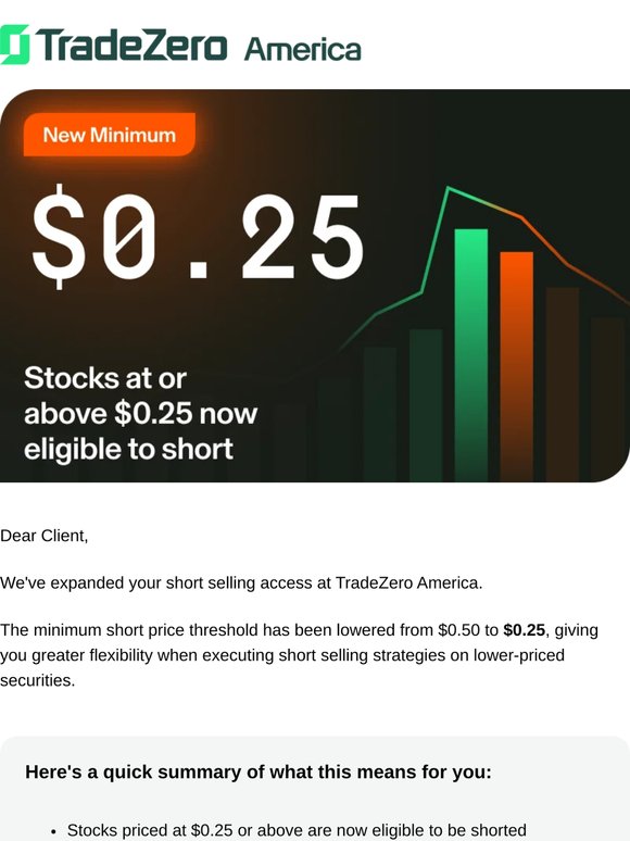 Important Update: Minimum Short Price Threshold Lowered to $0.25