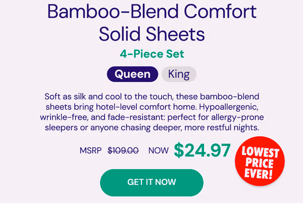 4-Piece Bamboo Comfort Solid Sheet Set
