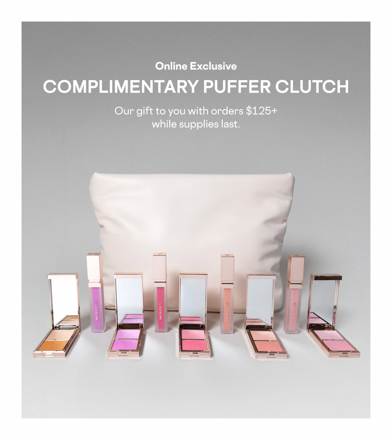 Patrick Ta Sunset Sorbet Blush Set featuring warm-toned blush duo, liquid blush, and blush brush