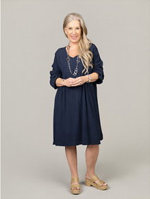 Long Sleeve Knee Waffle Cotton Dress