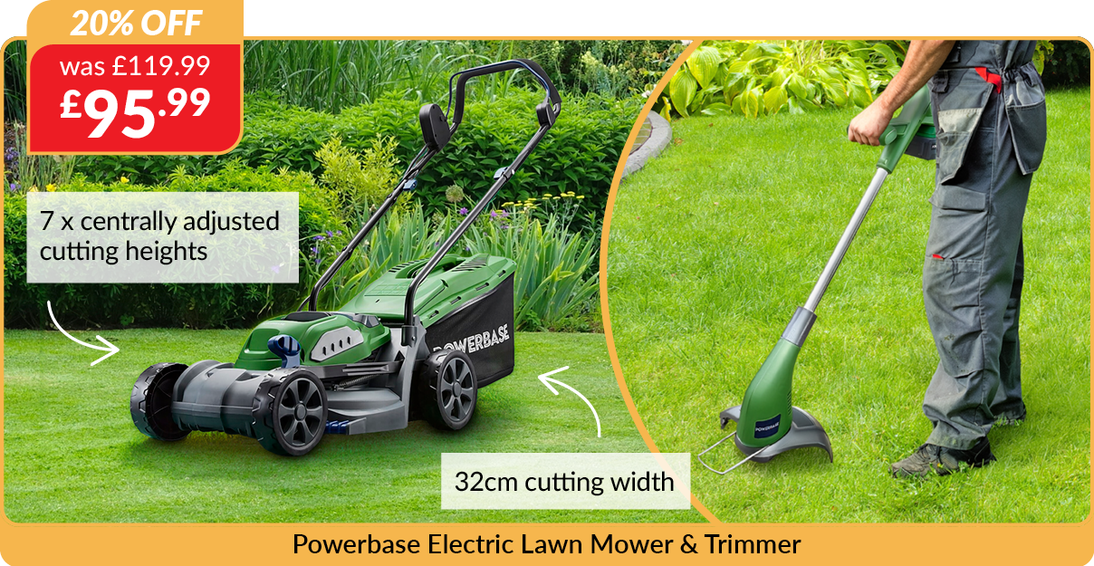 Powerbase Electric Lawn Mower and Trimmer. 20% off. Was £119.99, now £95.99