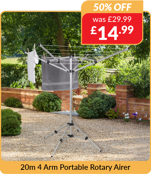 20m 4 Arm Portable Rotary Airer. 50% off. Was £29.99, now £14.99