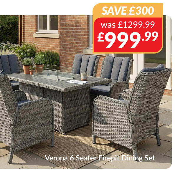 Verona 6 Seater Firepit Dining Set. Was £1,299.99, now £999.99