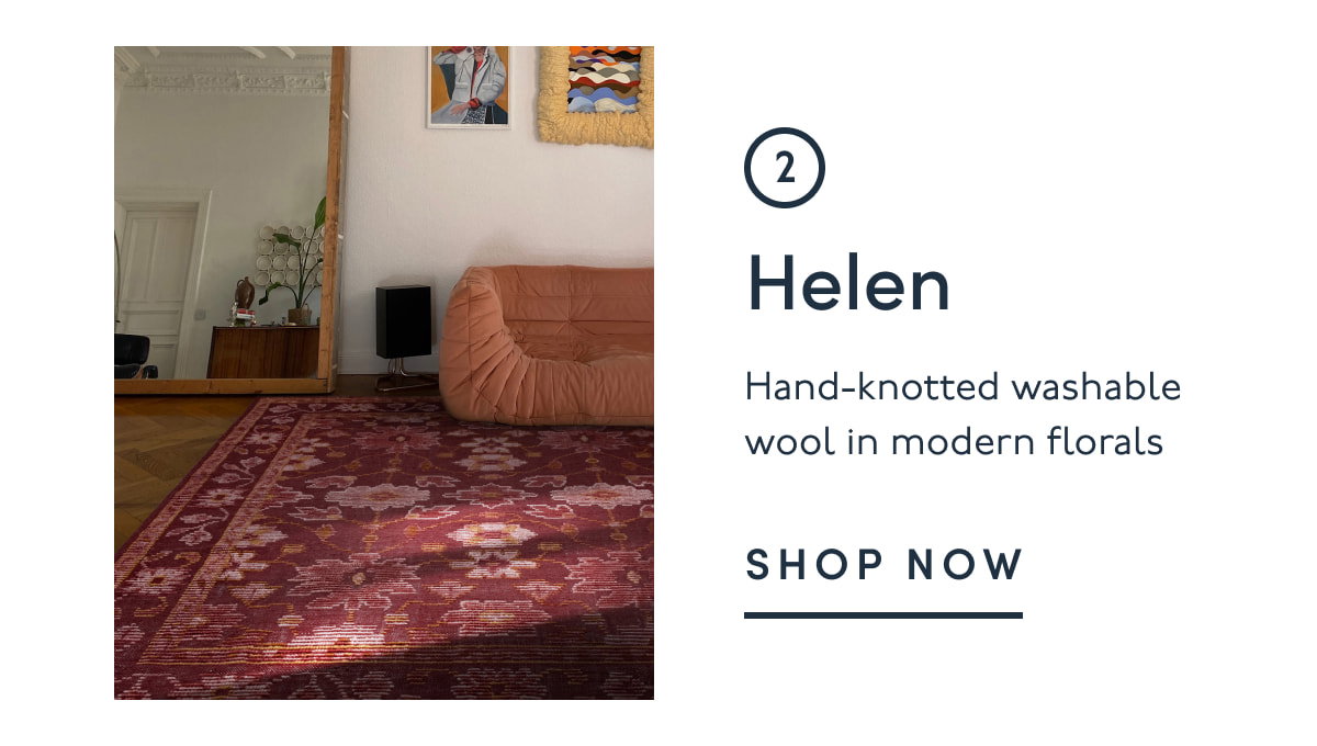 2. Helen | Hand-knotted washable wool in modern florals | SHOP NOW