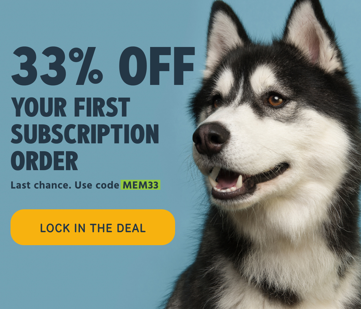 33% OFF YOUR FIRST SUBSCRIPTION ORDER   Last chance. Use code MEM33   -- LOCK IN THE DEAL  