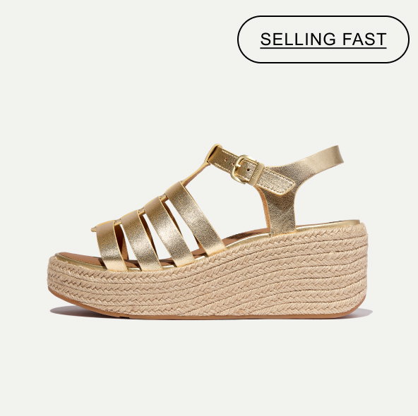 PLATFFORMS Espadrille Metallic-Leather Fisherman Wedge Sandals Platino