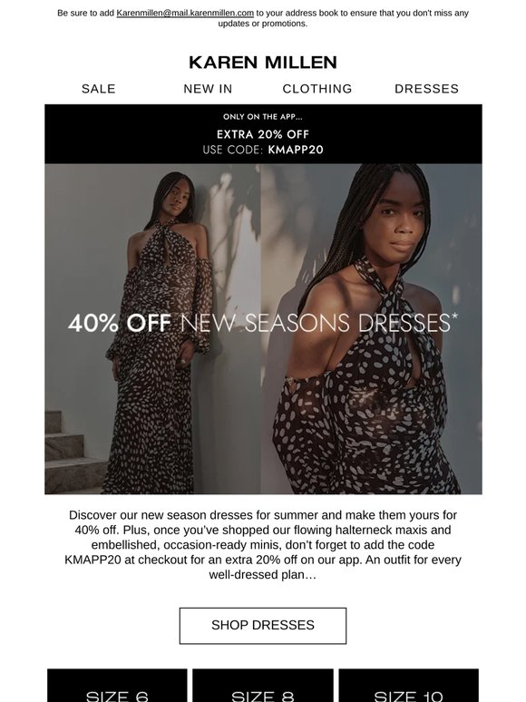 For you: 40% off new season dresses