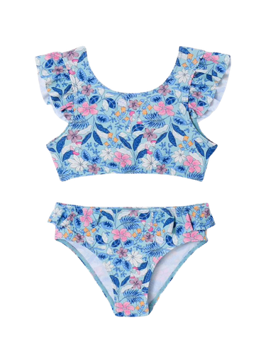 Mädchen Bikini mit Volants und Schleifen - aqua