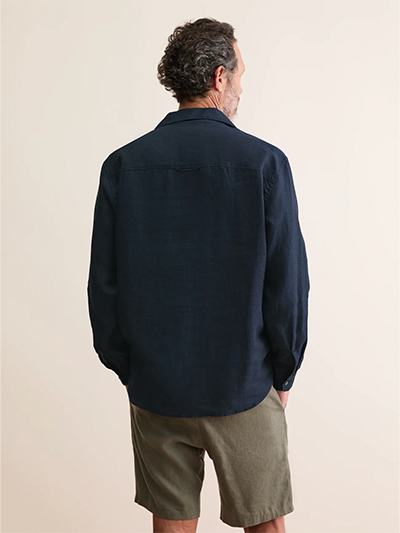 Men's Pullover Linen Shirt in Navy Blue