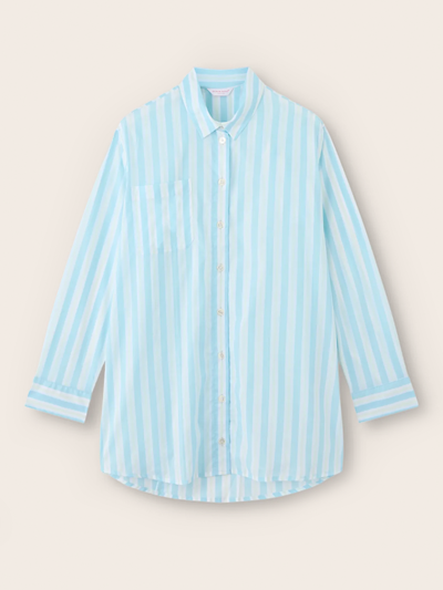 Women's Cotton Batiste Nightshirt in Aqua Blue Stripe