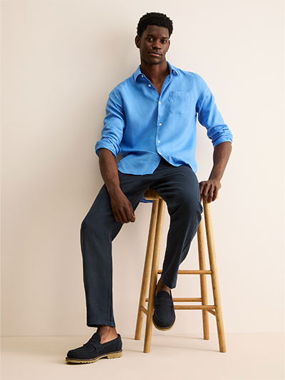 Men's Linen Trousers in Navy