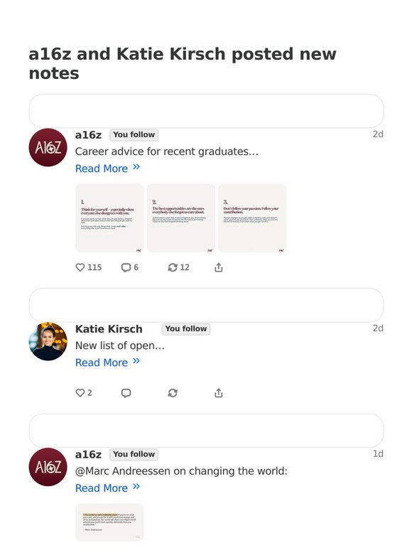 a16z and Katie Kirsch posted new notes