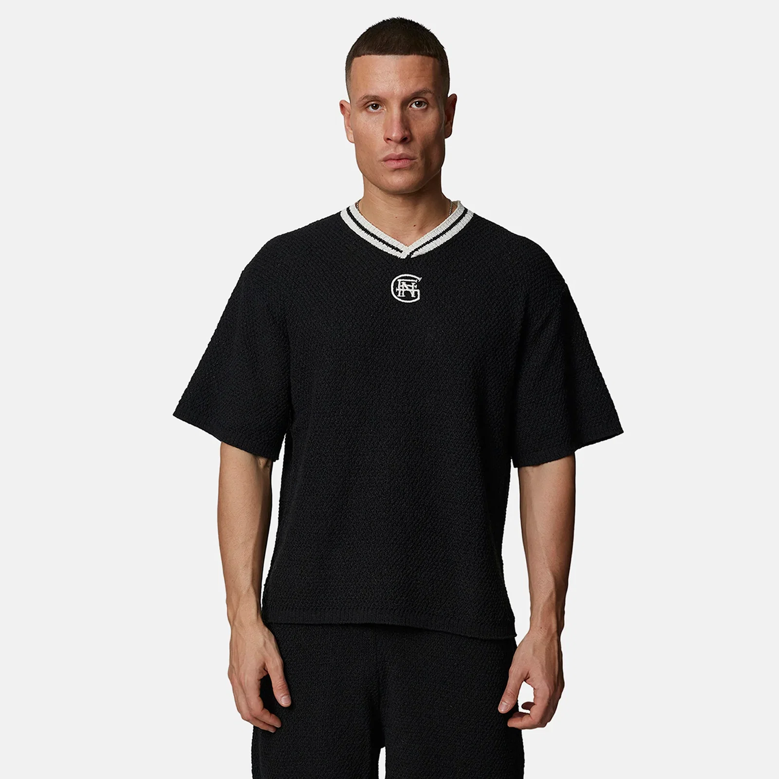 Image of Knitted Black Boxy Monogram Jersey Tee