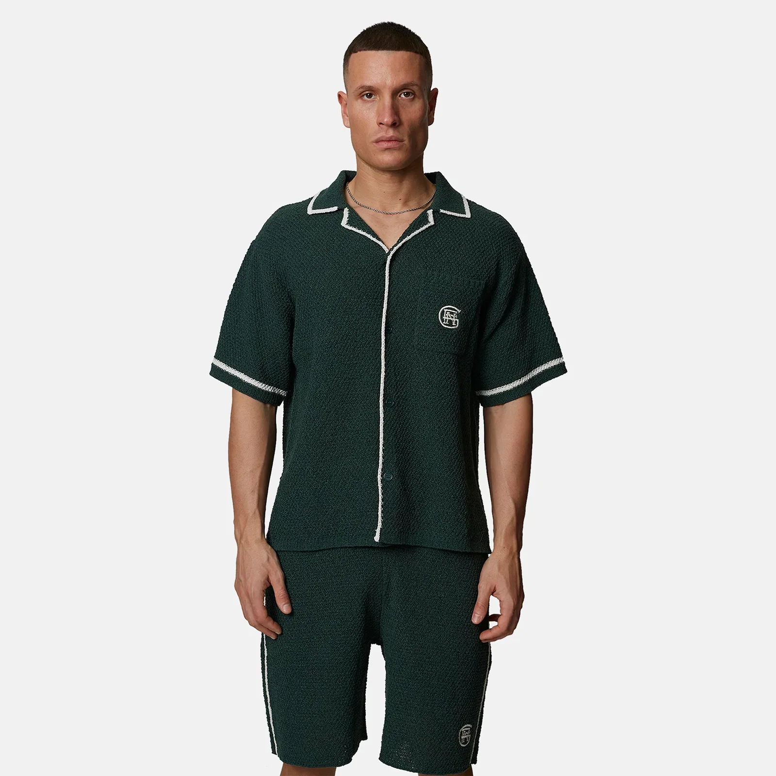 Image of Knitted Monogram Green Boxy Shirt
