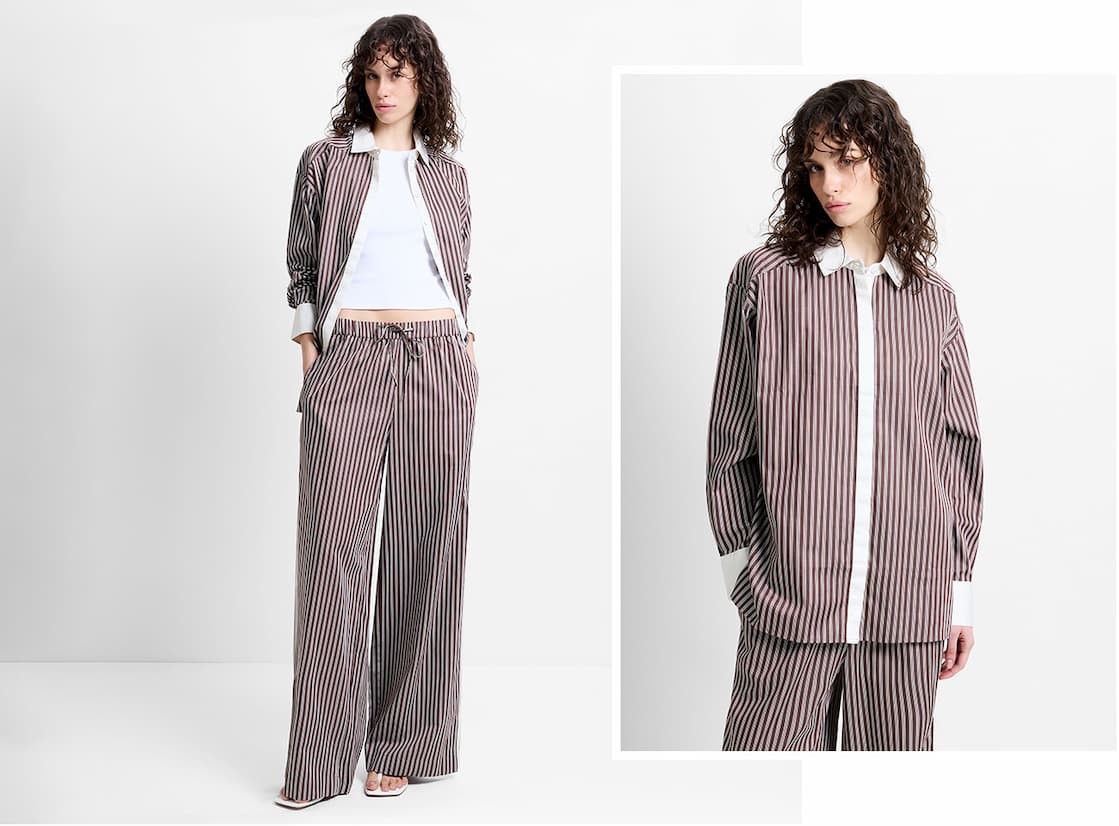 Alexis Poplin Brown Striped Button Down Relaxed Shirt