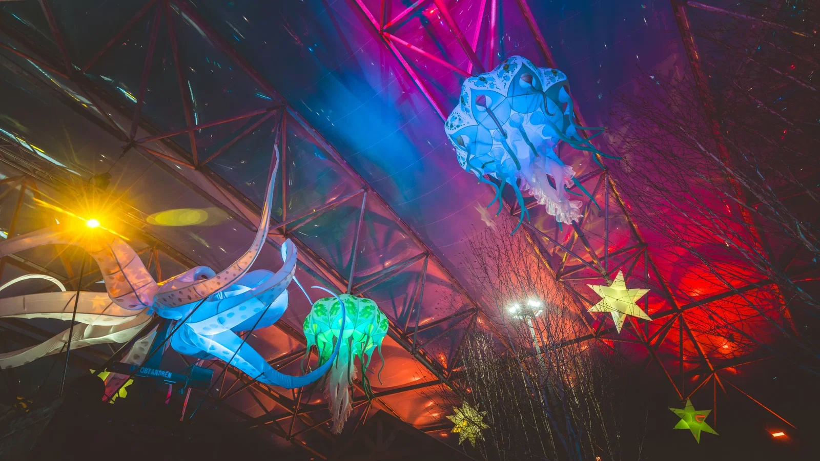 Colourful winter carnival light show in the serendome