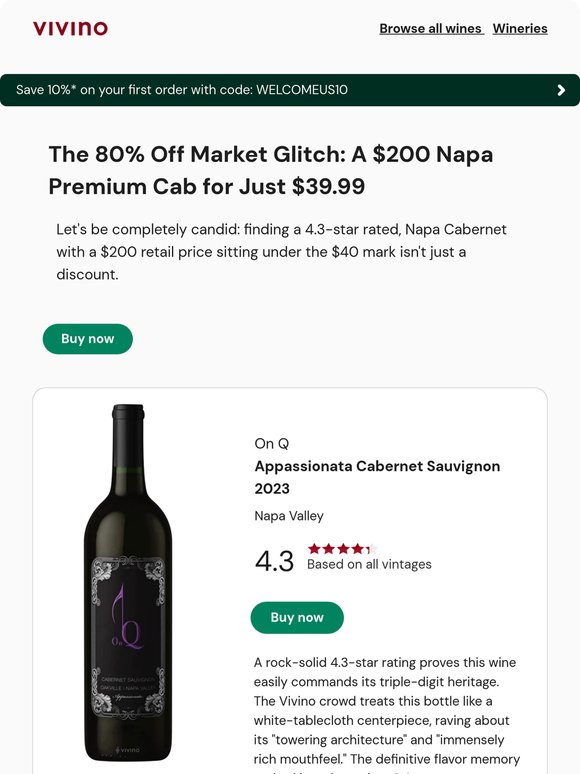 80% Off: The $200 Napa Cab that drops to $39.99
