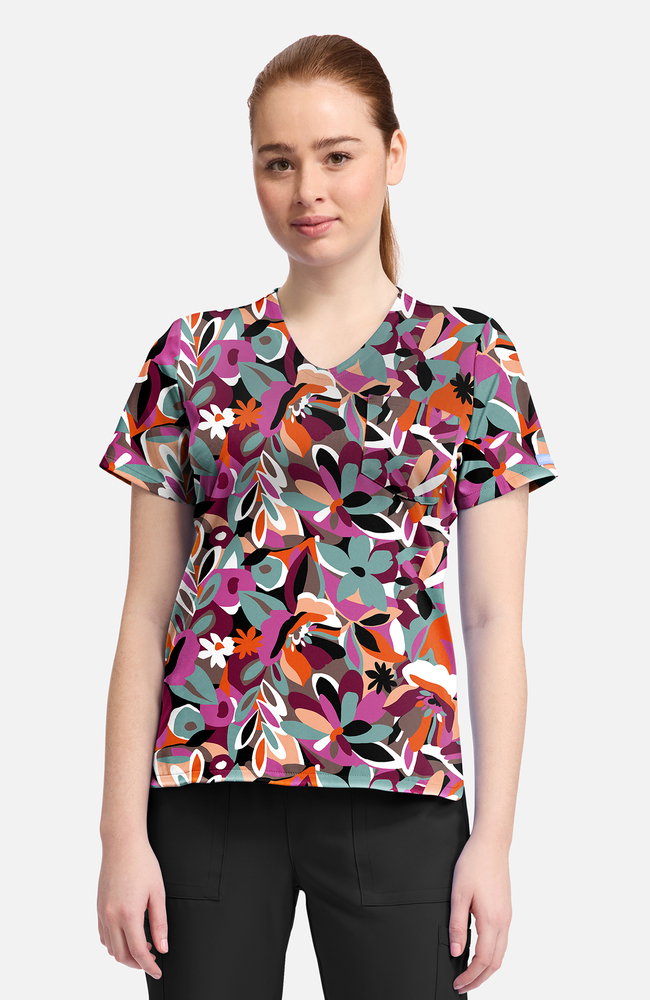 Image of Women's Cut Flowers Print Scrub  Top
