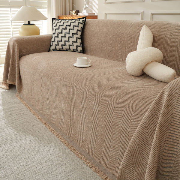 Soft Breathable Herringbone Plush Pet-Friendly Multi-Purpose Minimalist Sofa Cover – Woven Throw Couch Protector - Limited Time Offer