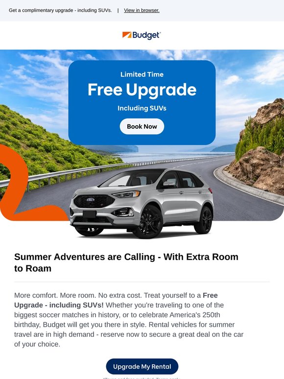 REMINDER: Claim your Free Upgrade – including SUVs!