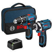 Bosch GSB 12V-15 Combi Drill, GDR 12V-105 Impact Driver, 2x 2.0Ah Batteries, Charger & Tool Bag