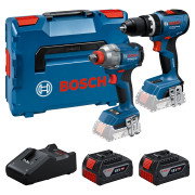 Bosch GSB 18V-65 18V Brushless Combi Drill, GDX 18V-285 18V Brushless Impact Driver/Wrench, 2x 4.0Ah Batteries, Charger & L-BOXX 136 Case