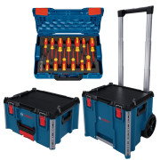 Bosch L-BOXX Contractor 476 Rolling Case, L-BOXX Contractor 322 Case & 14 Piece VDE Screwdriver Set in L-BOXX Case