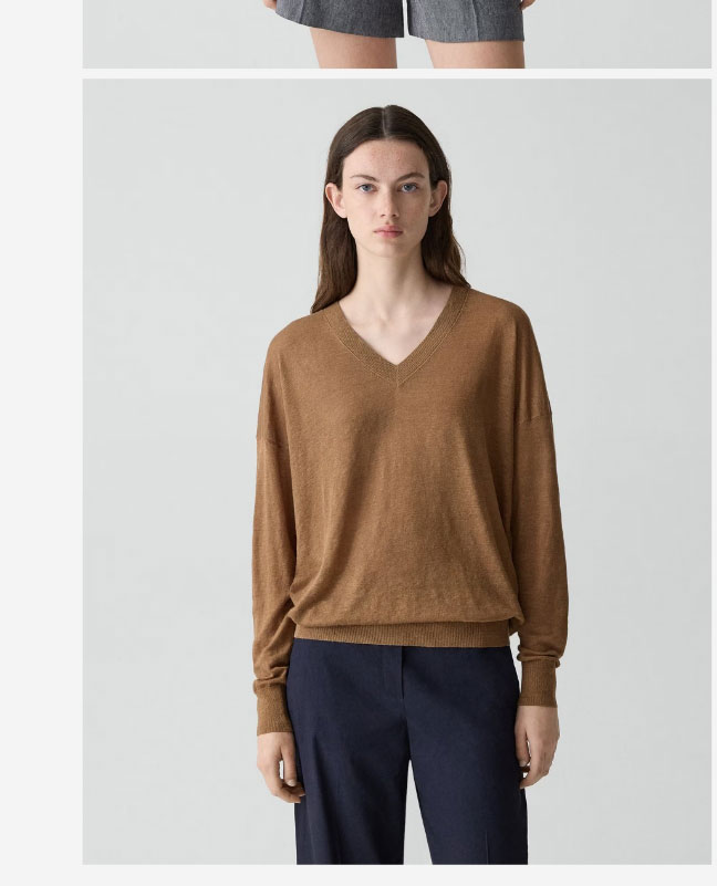 Oversized V-Neck Sweater in Linen Knit