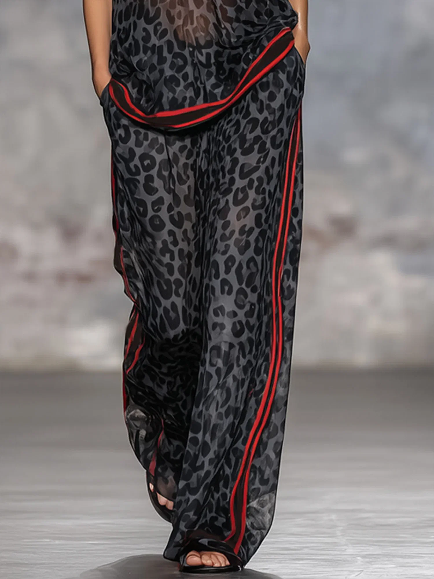 Image of Casual Leopard Printing Wide Leg Pants