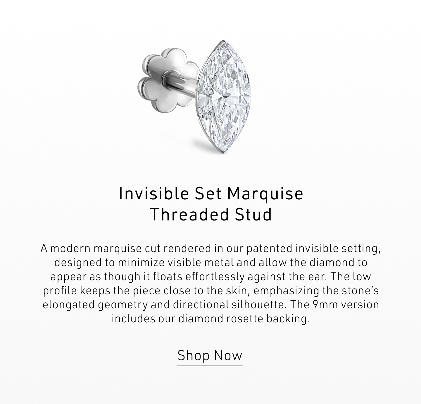 Invisible Set Diamond Marquise Threaded Stud Earring