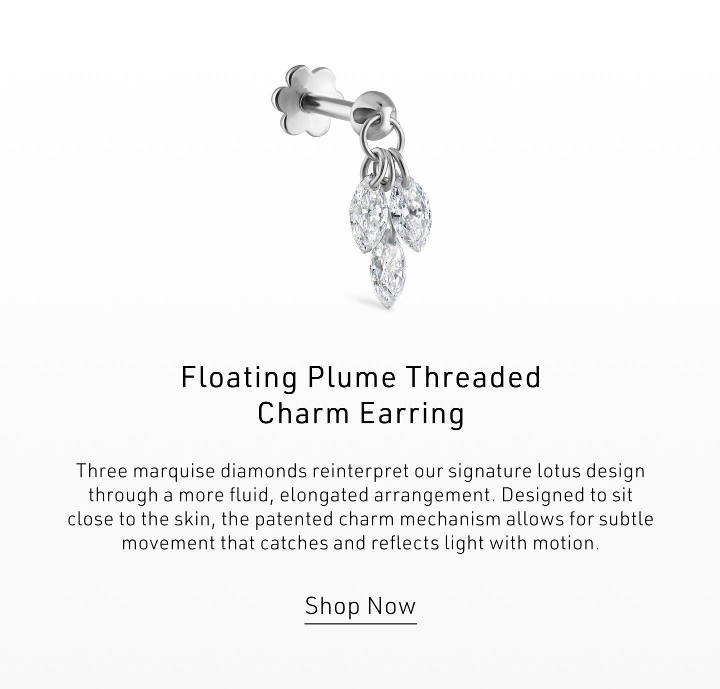 Floating Diamond Plume Threaded Charm Earring