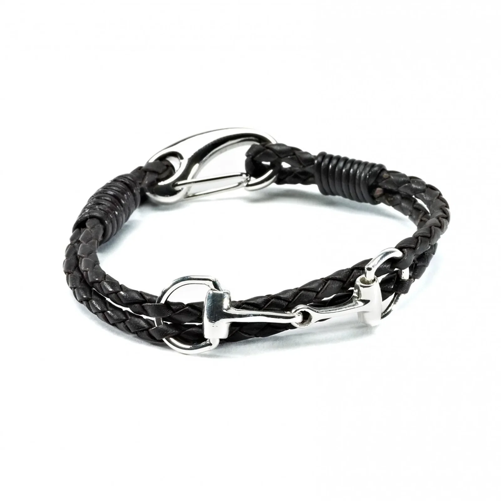 Image of Exclusive Equestrian Sterling Silver Snaffle Leather Bracelet