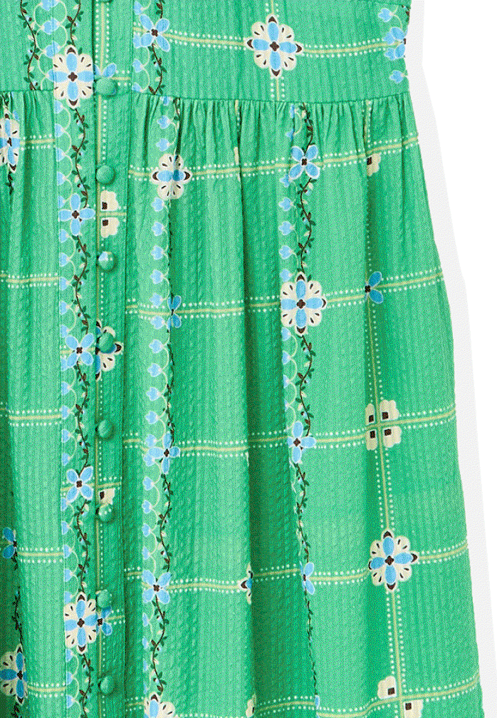 Green Floral V-Neck Short Sleeve Midi Dress
