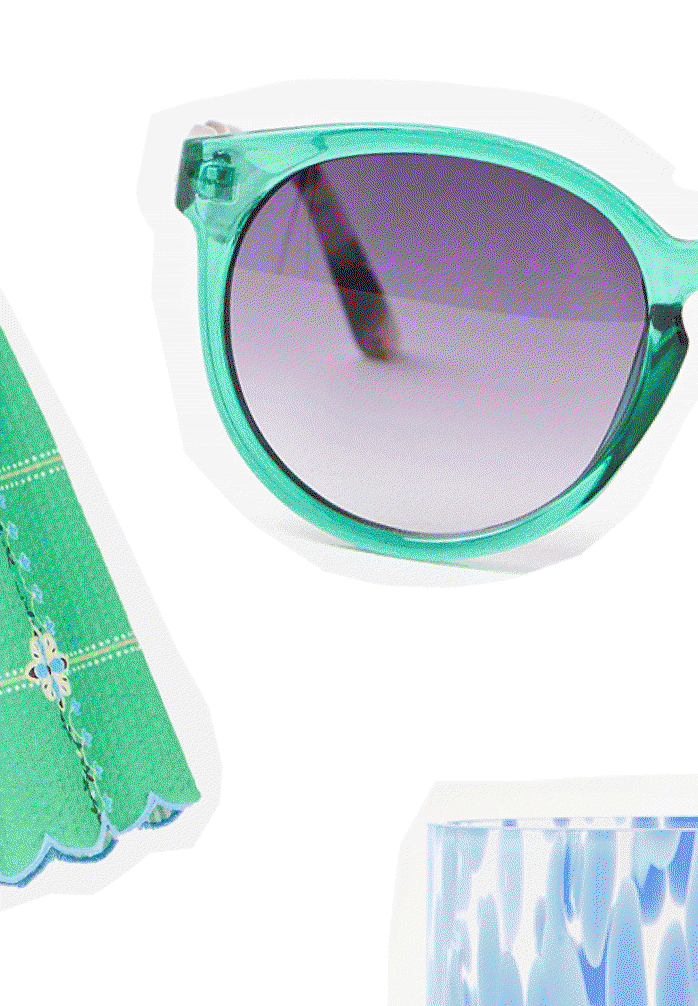 Green & Tort Wavy Arm Preppy Sunglasses