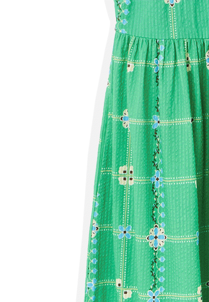 Green Floral V-Neck Short Sleeve Midi Dress