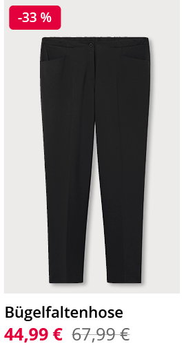 Eine schwarze Bügelfaltenhose. Preisreduktion -33% von 67,99 auf nun 44,99