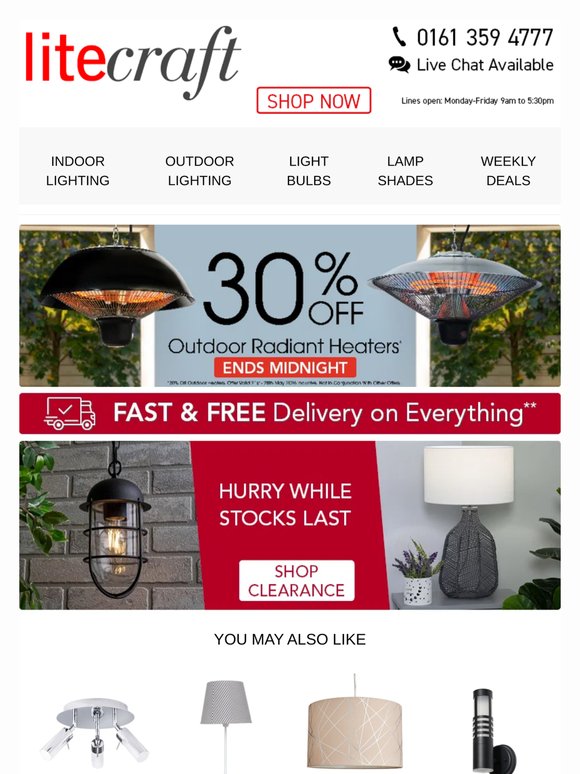 Litecraft - 30% Off Outdoor Radiant Heaters - Sale 🌞