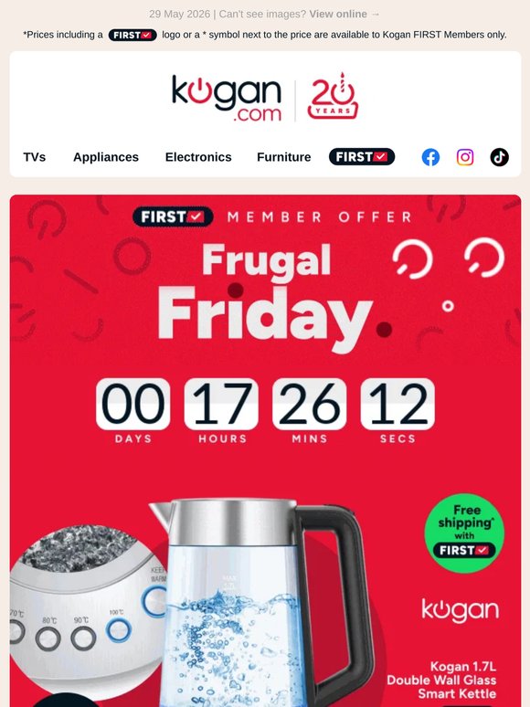 TODAY ONLY! 🚨 Kogan 1.7L Glass Smart Kettle Set ONLY $44.99 (Rising to $149.99)