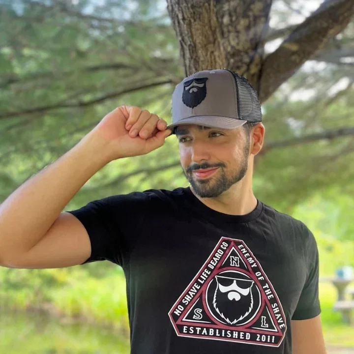 Image of No Shave Life's OG Beard Logo Mesh Trucker - Dark Grey/Black