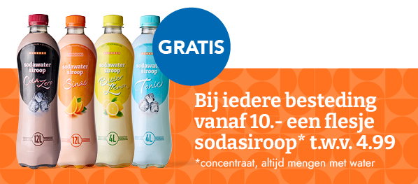 gratis sodasiroop bij iedere besteding vanaf 10