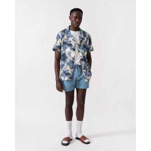 BOSS Orange Mens Short Sleeve Floral Print Beach Shirt - Open Blue 483
