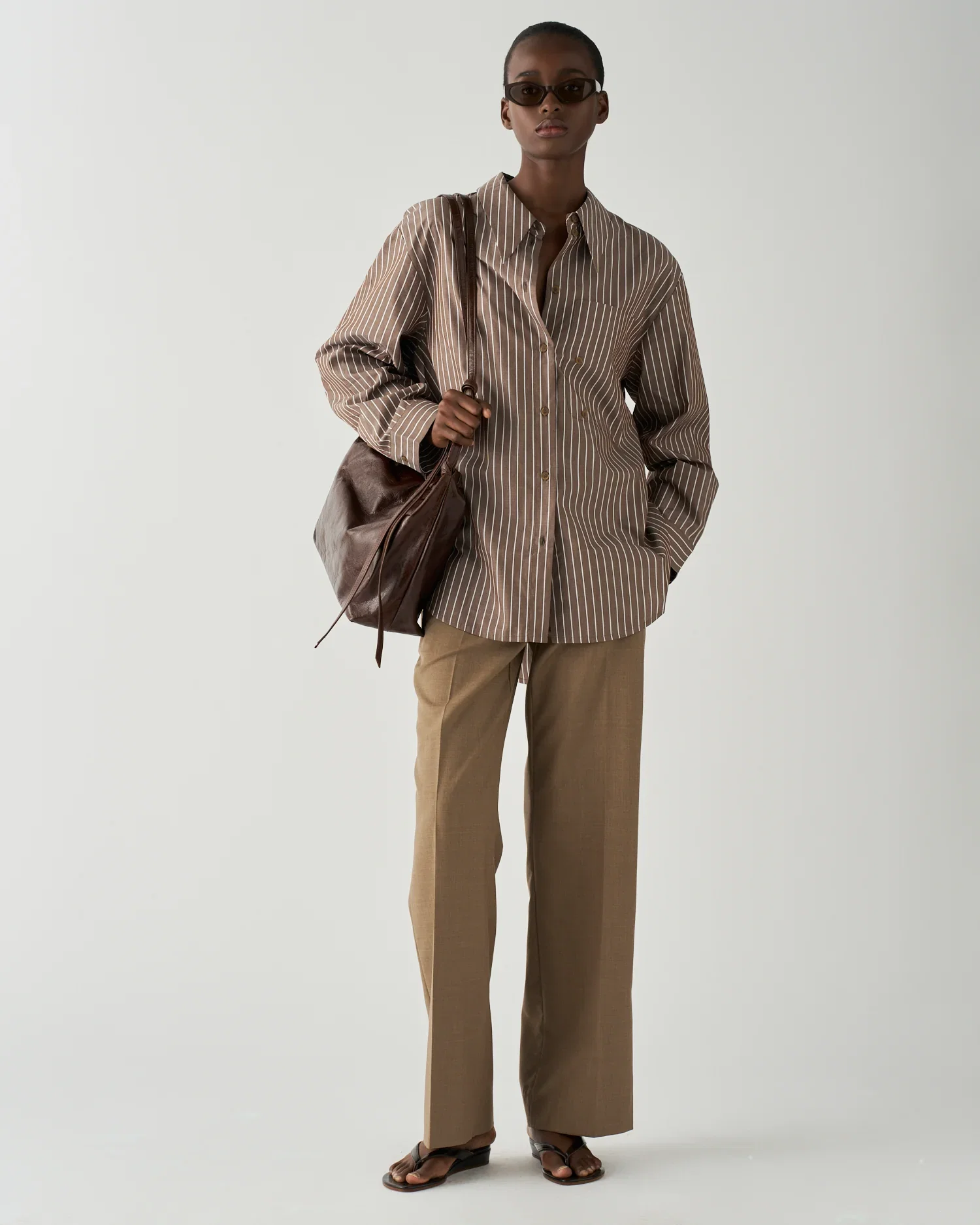Image of Ellis Shirt Cotton Stripe Brown
