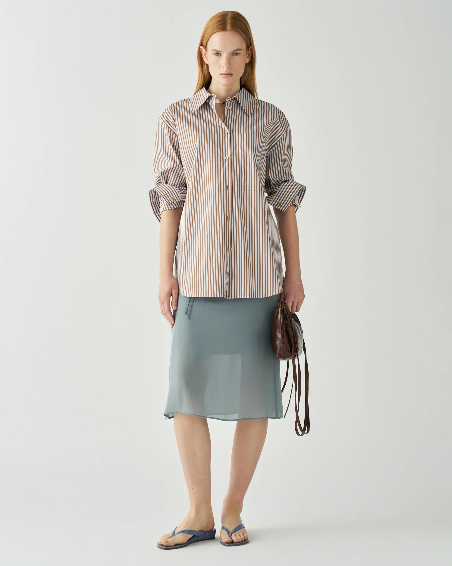 Image of Caprice Shirt Cotton Stripe Brown and Blue