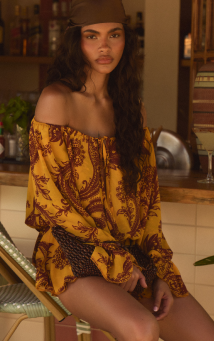Yellow Paisley Printed Chiffon Bardot Playsuit